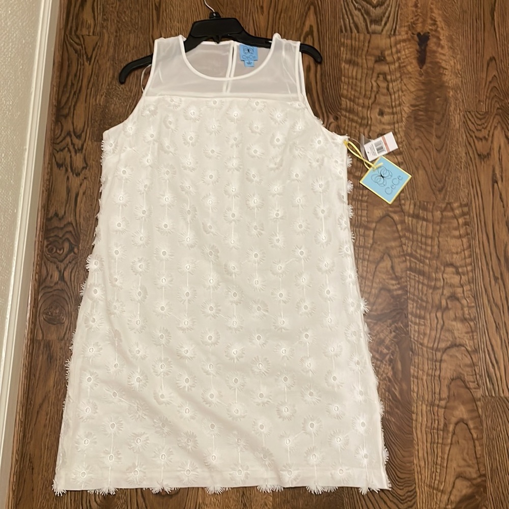 CeCe Summer Fiesta White lined Shift Dress size 12